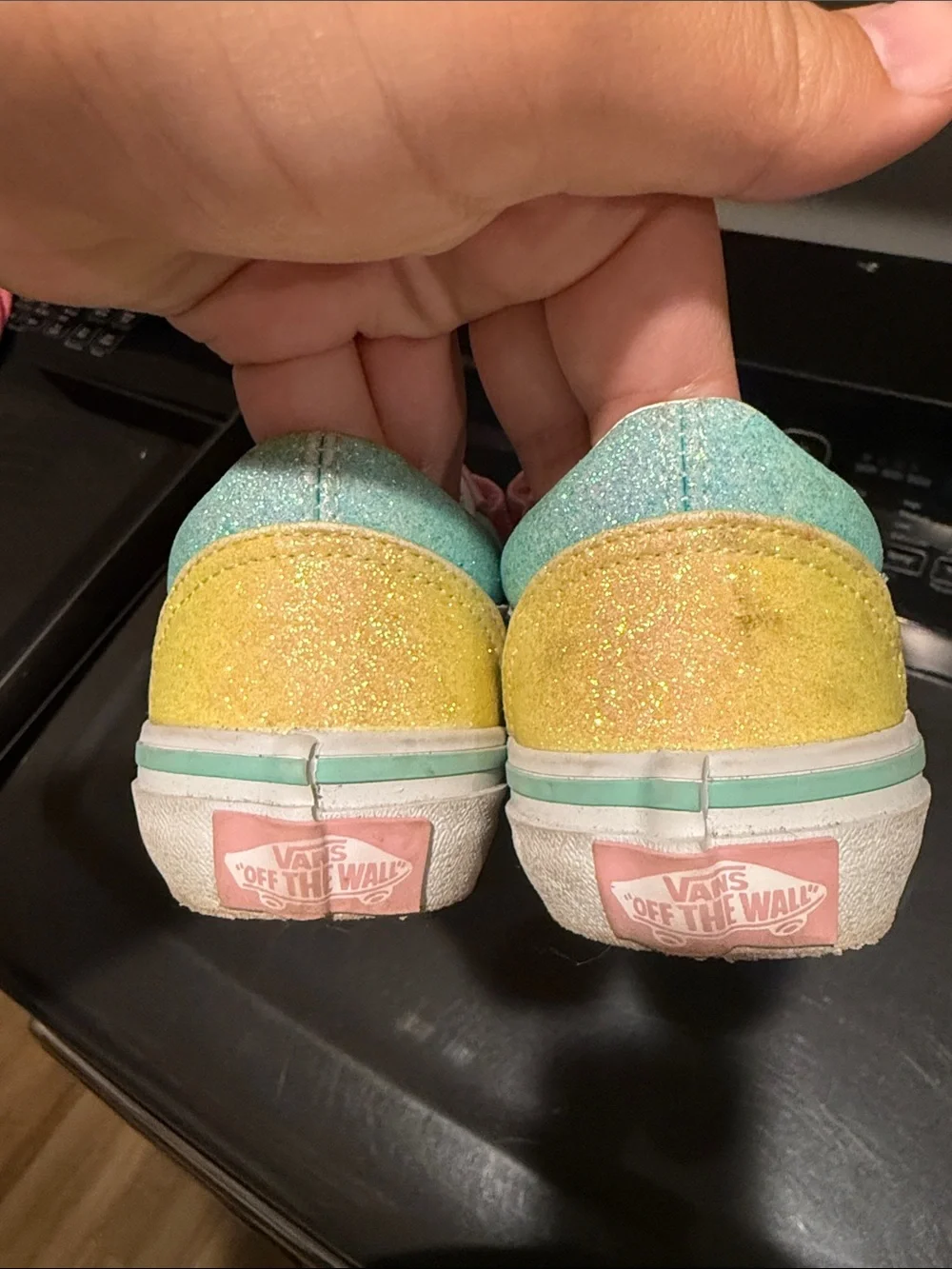 Vans Kids Glitter Velcro Sneakers in Pink, Teal & Yellow